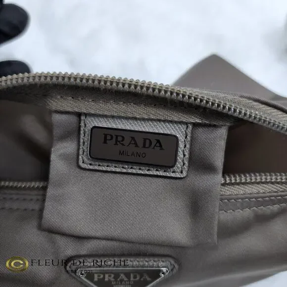 Prada Necessaire Tessuto Nylon Small Toiletry Clutch Case Gray Argilla 1NA011 - Picture 9 of 13